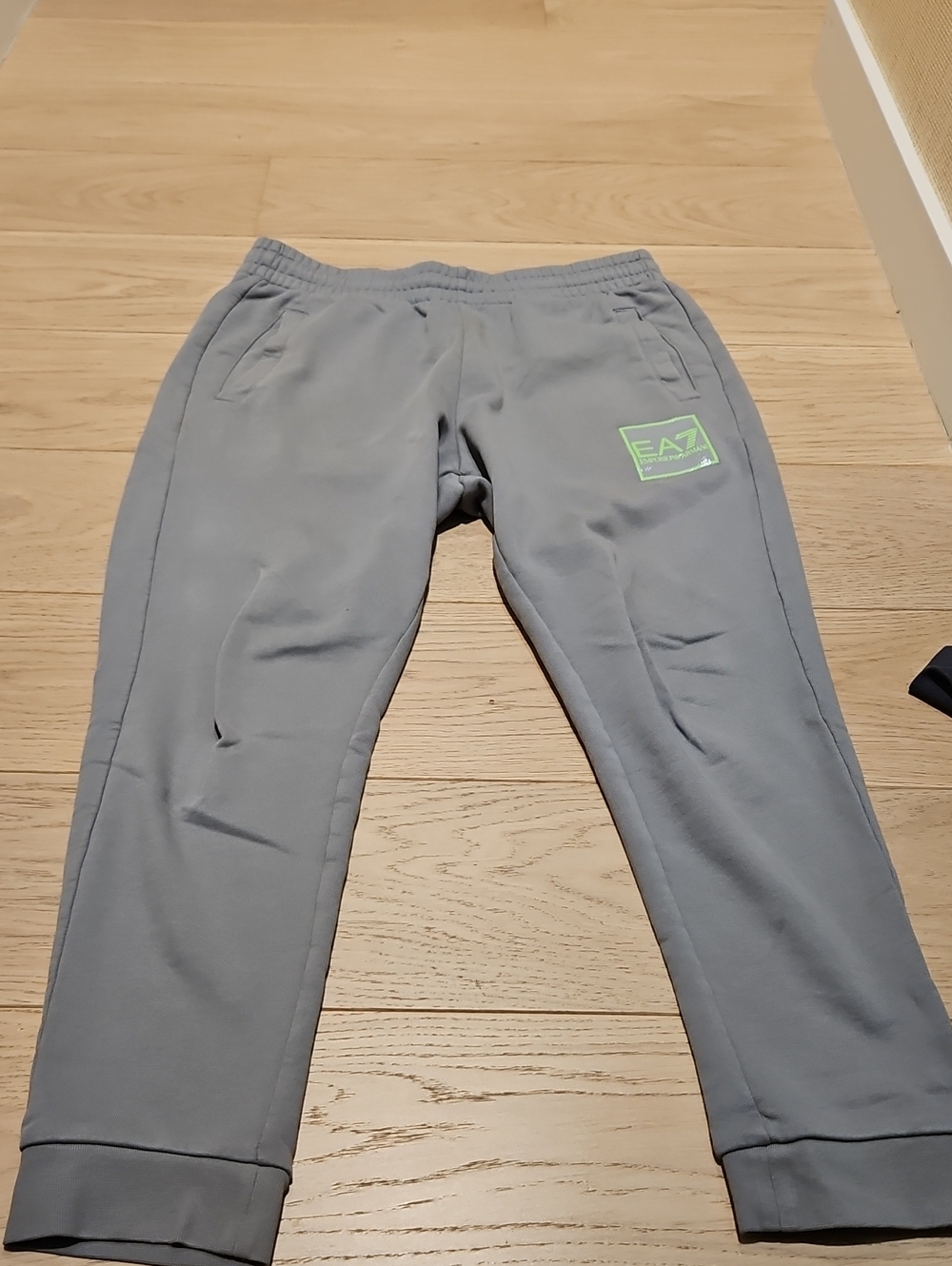 Emporio Armani Grey Sweatpants with Neon Green Logo